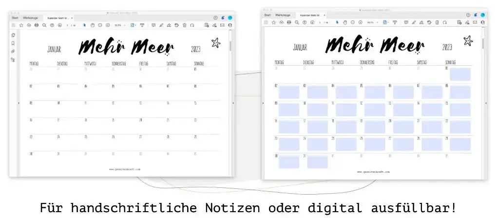 Kalender 2023 PDF zum Ausdrucken oder digital ausfuellen