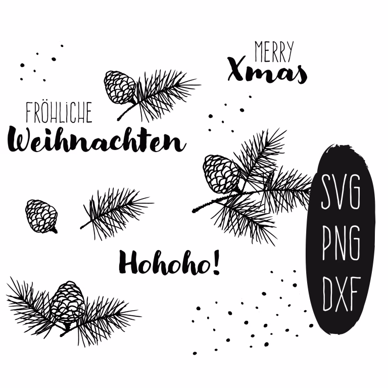 Weihnachts-Bundle SVG DXF PNG Vektor, Cricut, Canvas Silhouette, Download, Drucken, Tannenzapfen Schnee Zweig